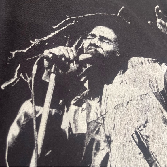 Gently worn Furst Of A Kind black and mesh sleeve Bob Marley tshirt - Picture 9 of 14